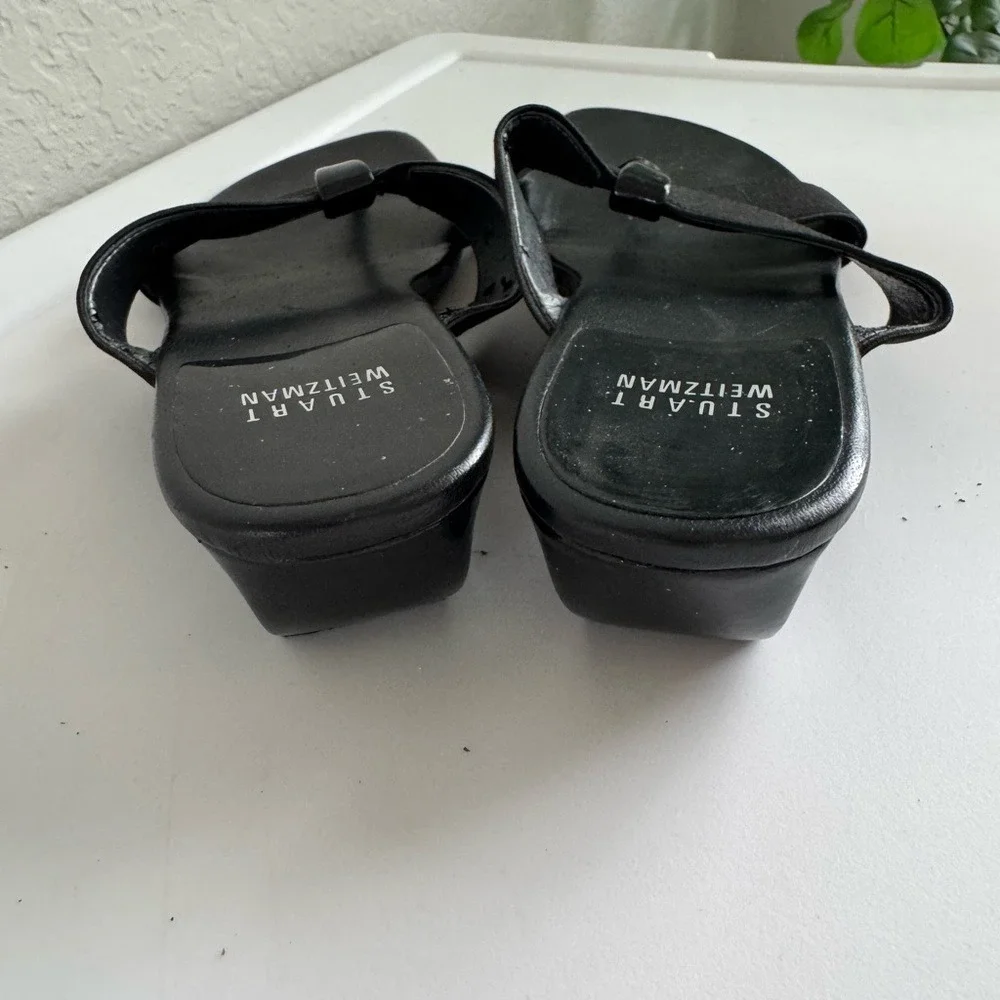 Stuart Weitzman Patent‎ Leather Elastic Wedge Sandals Size 7 W Box Ret $285